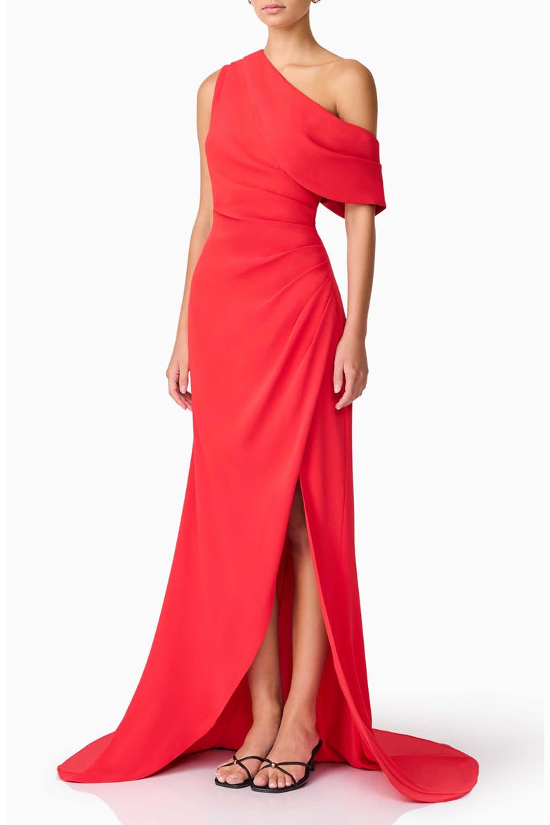 Isadora One Shoulder Crepe Gown, Alternate, color, RED
