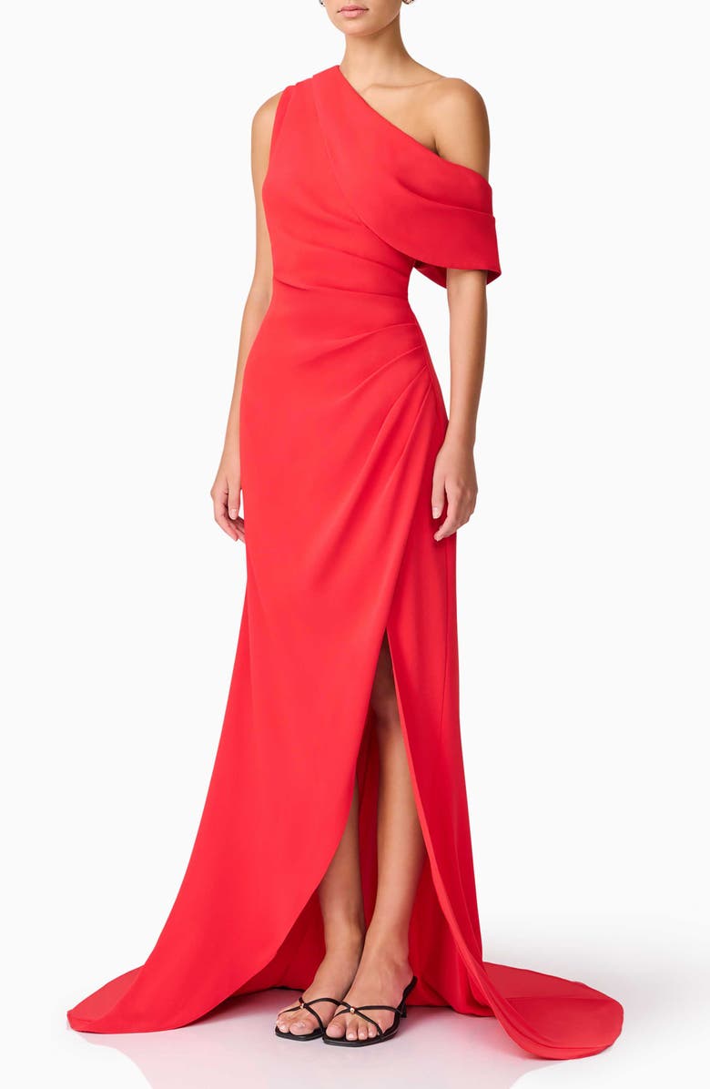 Elliatt Isadora One Shoulder Crepe Gown, Alternate, color, Red