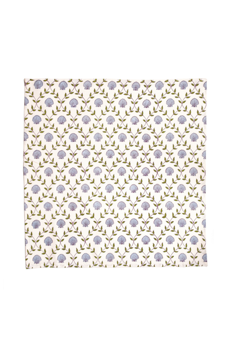 Seashell Blockprint Napkins - Set of 4, Main, color, Blue