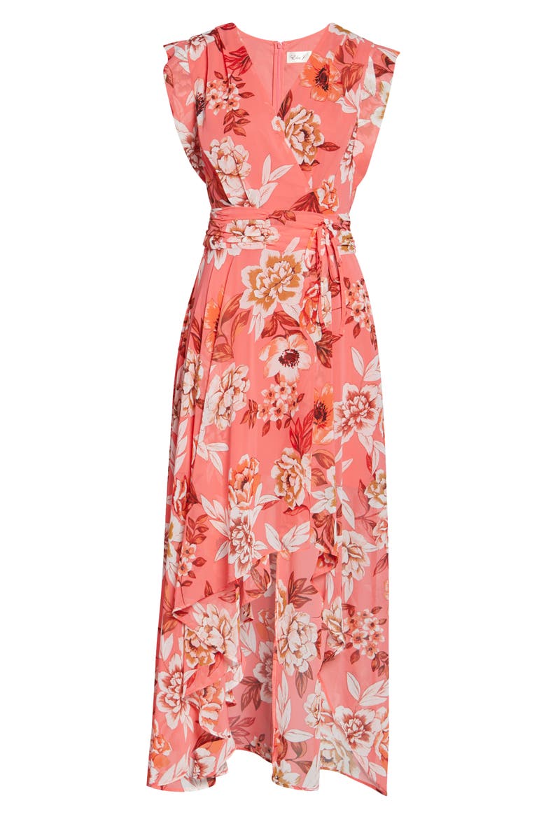 Surplice High/Low Chiffon Maxi dress, Alternate, color, PINK