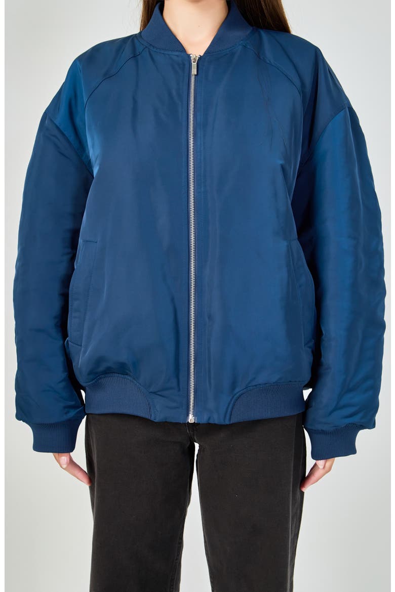 Ruched Bomber Jacket, Alternate, color, NAVY