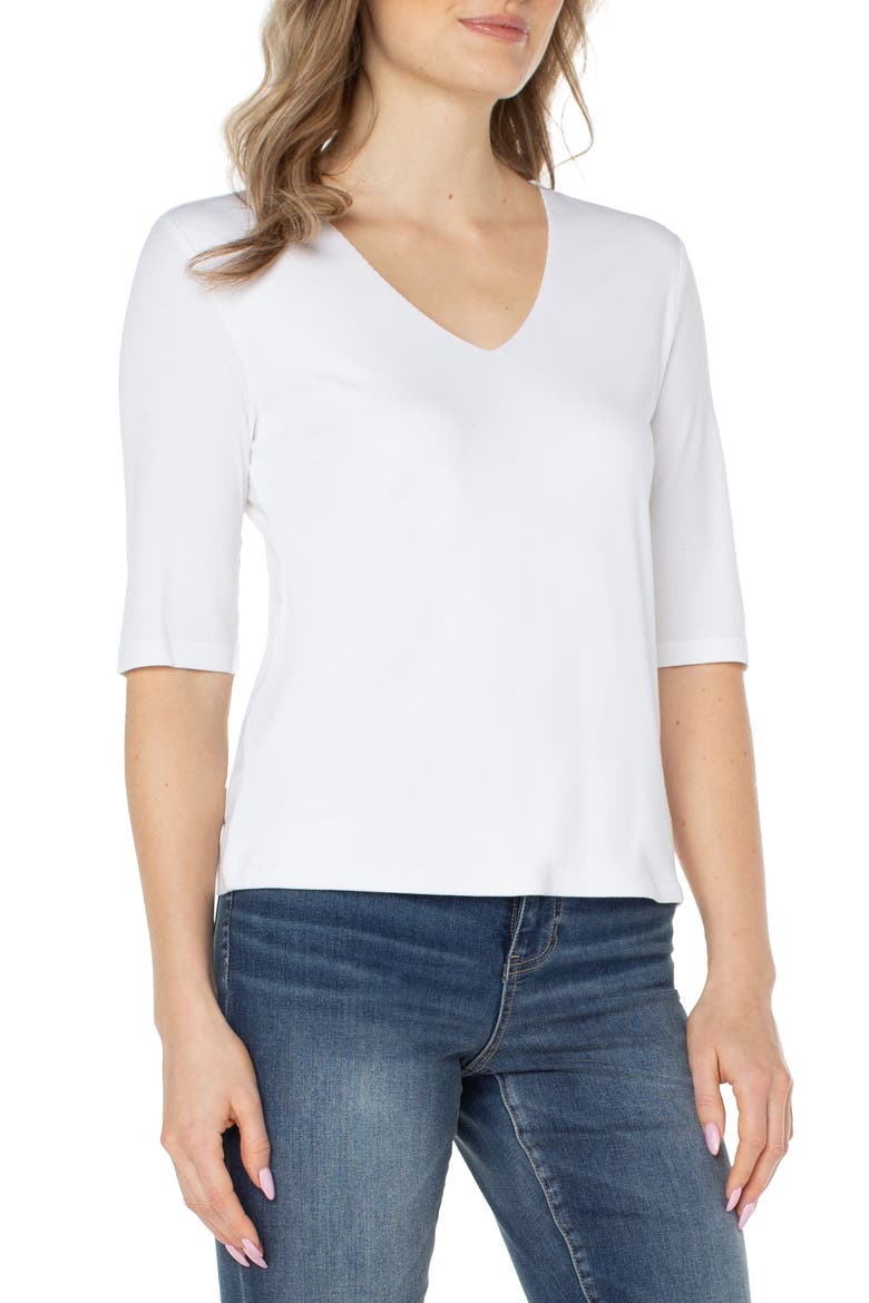 Double Layer V-Neck Rib Top, Alternate, color, CREAM