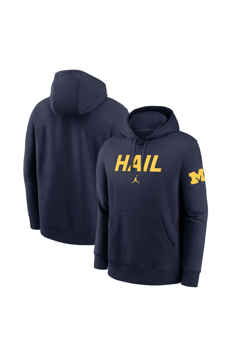 Jordan Brand Men
s Jordan Brand Navy Michigan Wolverines Nickname Club Fleece Pullover Hoodie, Main, color,
