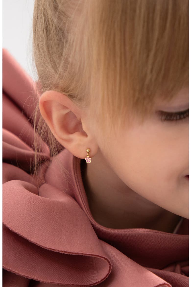 14k Dangle Enamel Flower Girl Earrings, Alternate, color, Pink