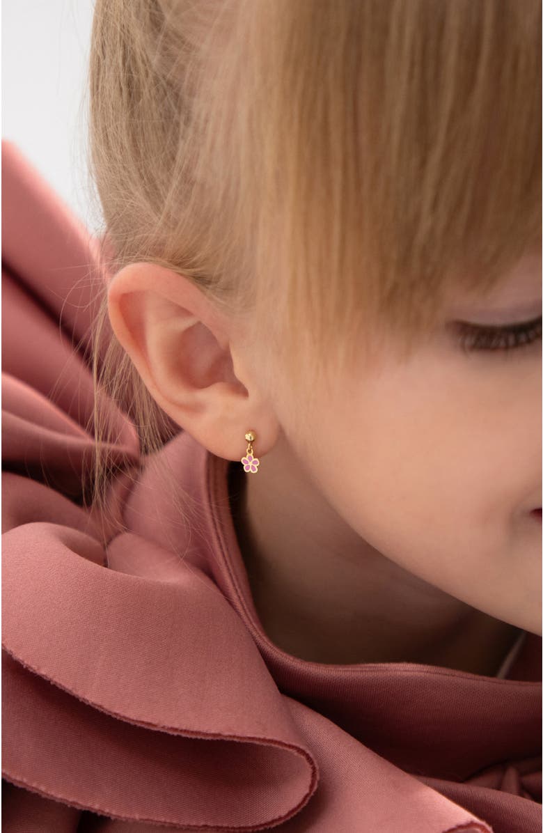 In Season Jewelry 14k Dangle Enamel Flower Girl Earrings, Alternate, color, Pink