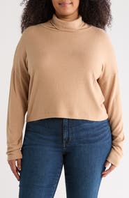 Renee C Cowl Neck Long Sleeve Brushed Knit Crop Top