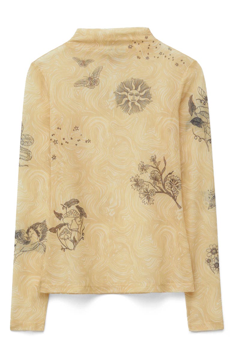 & Other Stories Mixed Print Funnel Neck Sheer Mesh Top, Alternate, color, White Dusty Light