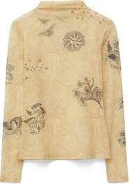 Other Stories Mixed Print Funnel Neck Sheer Mesh Top