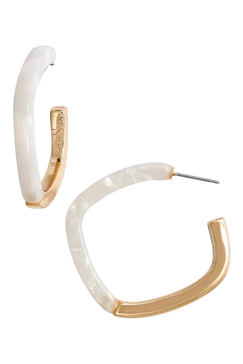 Split Acetate & Metal Hoop Earrings, Main, color, WHITE- GOLD