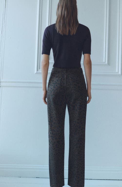 Mango Leopard Print Straight Leg Jeans In Chocolate
