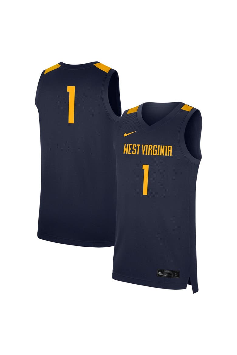Men's Nike #1 Navy West Virginia Mountaineers Replica Jersey, Main, color, Navy