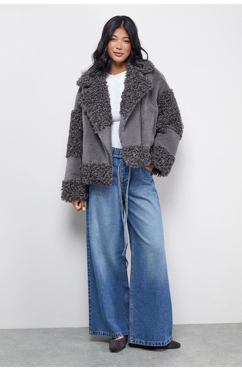 Warehouse Faux Fur Mix Zip Through Jacket, Alternate, color, Grey