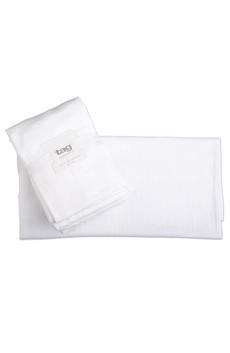 tag Set of 5 White Cotton Flour Sack Dishtowels for Kitchen, Alternate, color, White