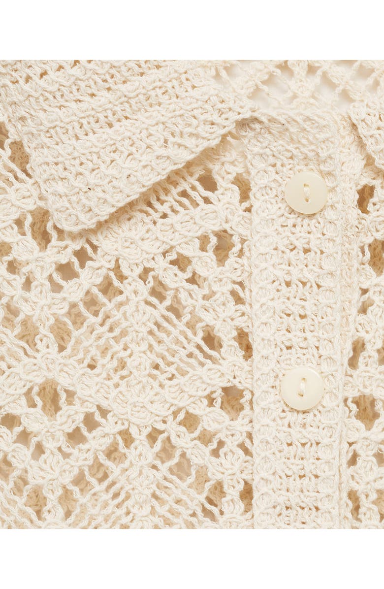 MANGO Open Stitch Cotton Blend Knit Polo Sweater, Alternate, color, Ecru