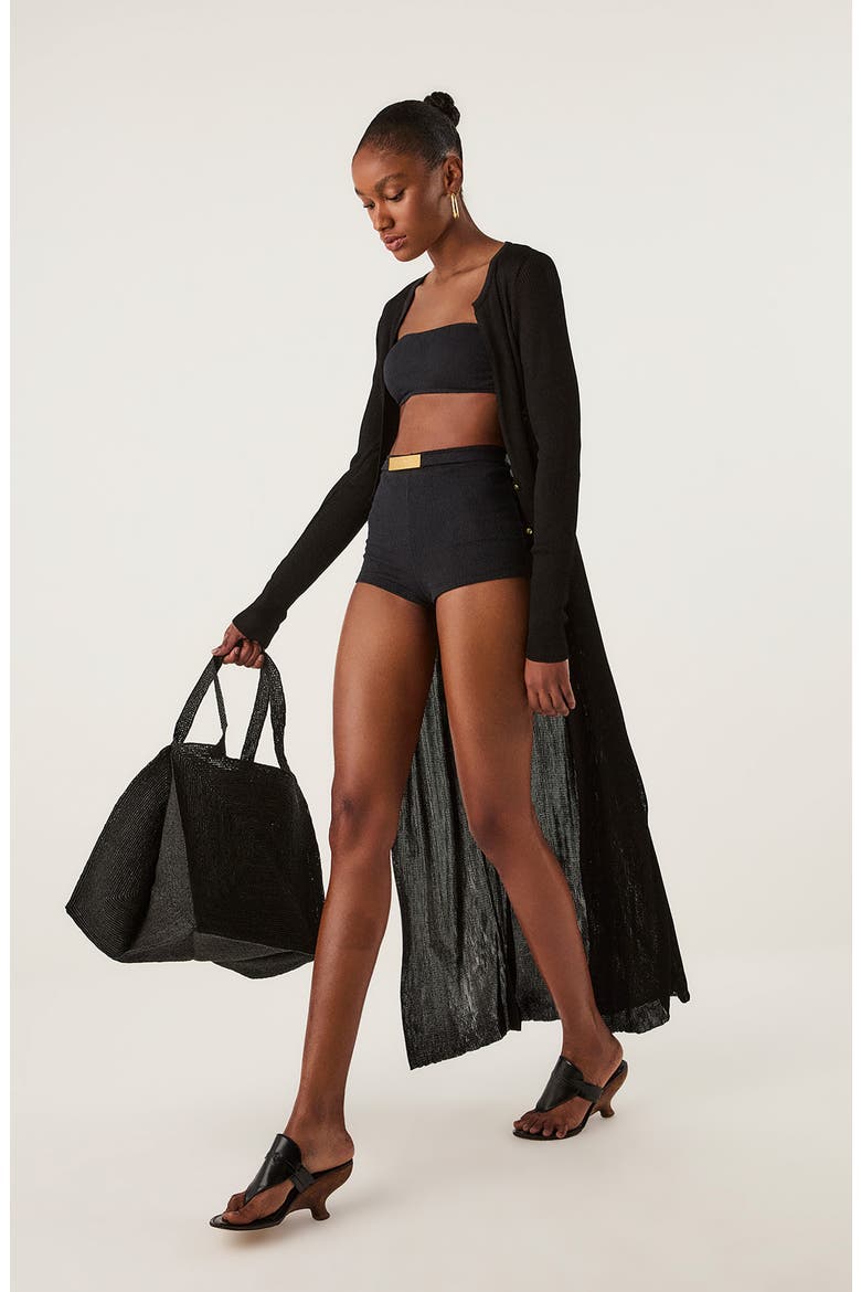 Monica High Waist Swim Shorts, Alternate, color, BLACK