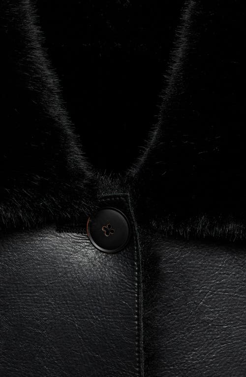 Mango Faux Leather Jacket With Faux Fur Lining In Black