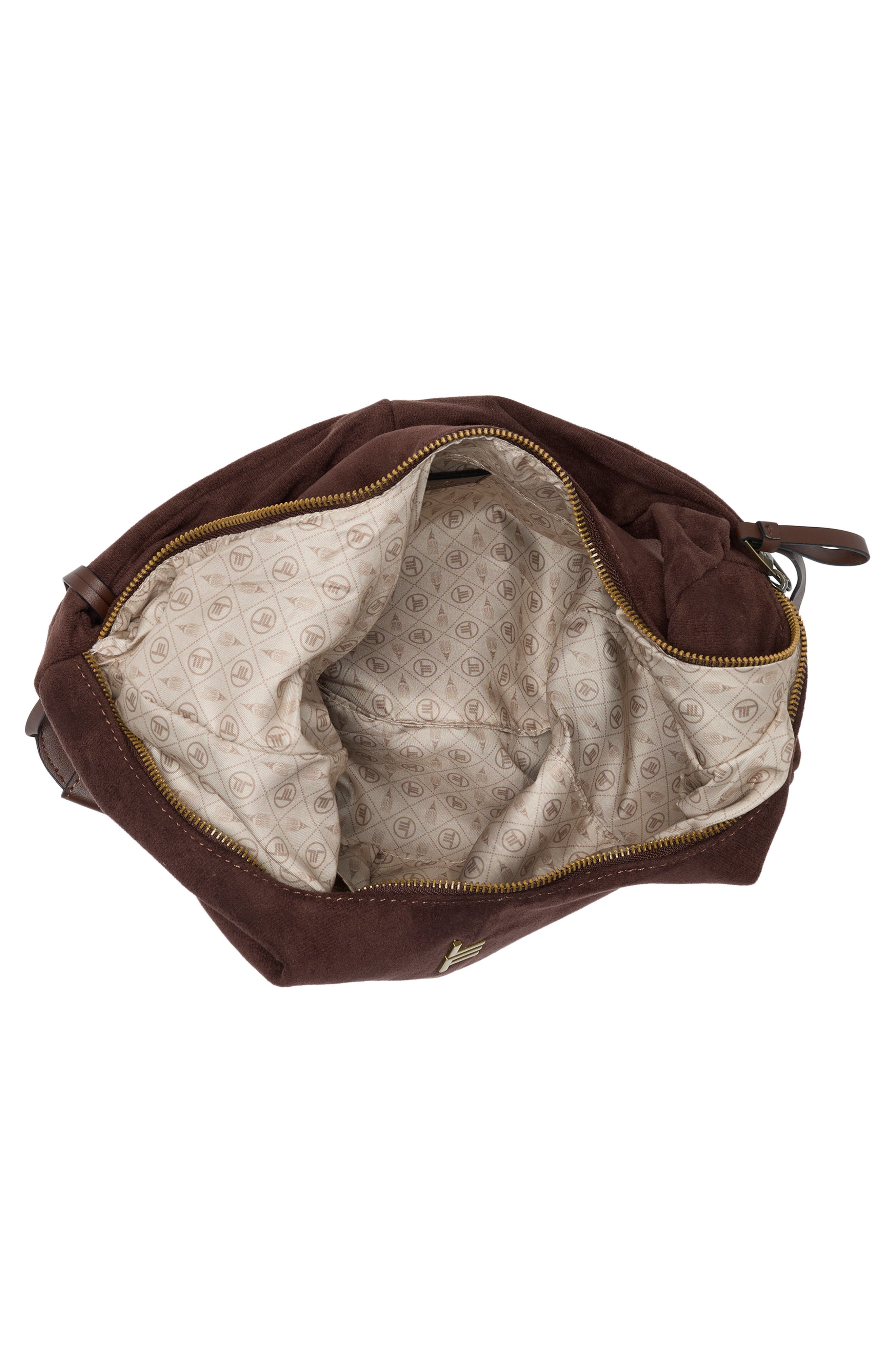 Faux Suede Bubble Stud Hobo, Alternate, color, CHOCOLATE