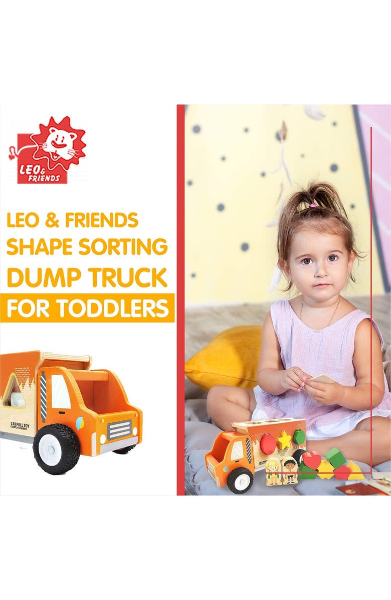 Leo & Friends Shape Sorting Dump Truck - Toddlers Educational Shape Sorter Car, Alternate, color, Orange