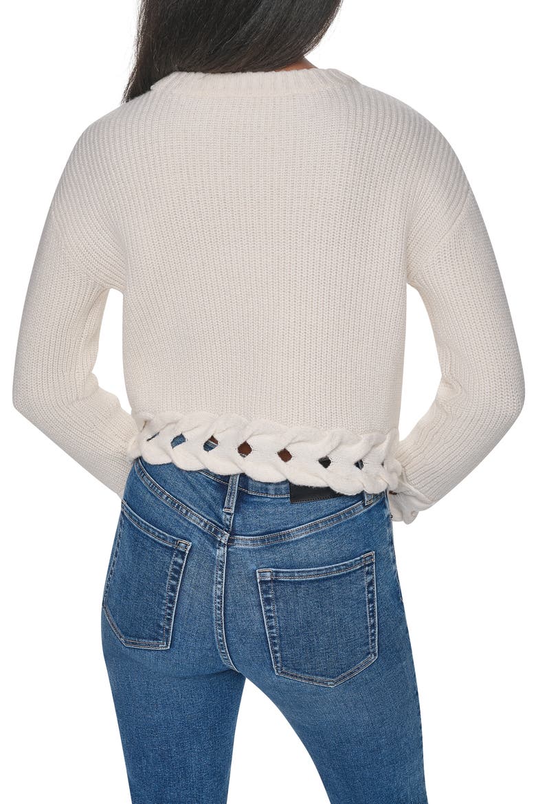 Cable Hem Crewneck Sweater, Alternate, color, IVORY