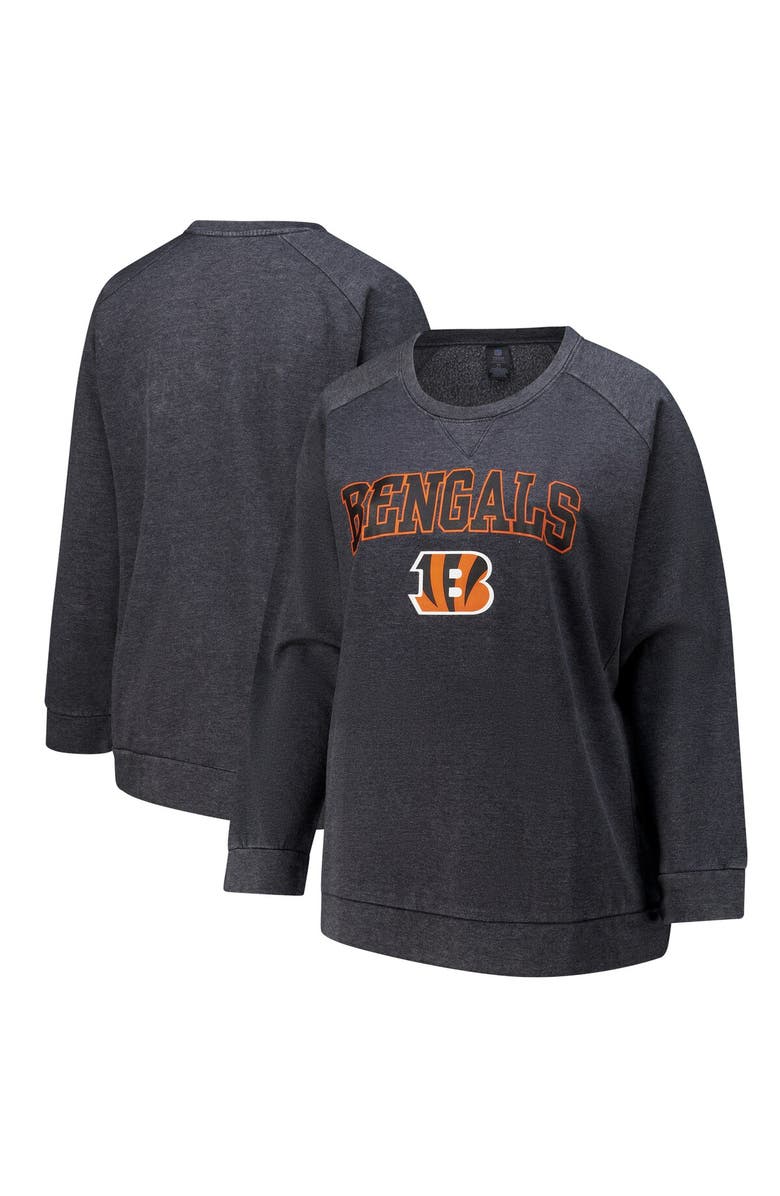 PROFILE Women's Fanatics  Charcoal Cincinnati Bengals Acid Wash Raglan Pullover Sweatshirt, Alternate, color, Charcoal