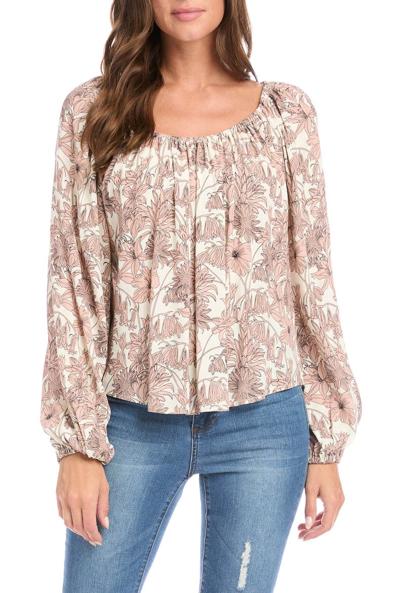 Floral Blouson Sleeve Peasant Top, Main, color, FLORAL