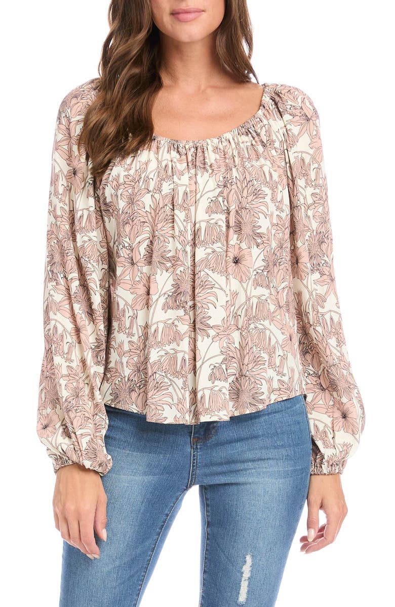 Karen Kane Floral Blouson Sleeve Peasant Top, Main, color, 