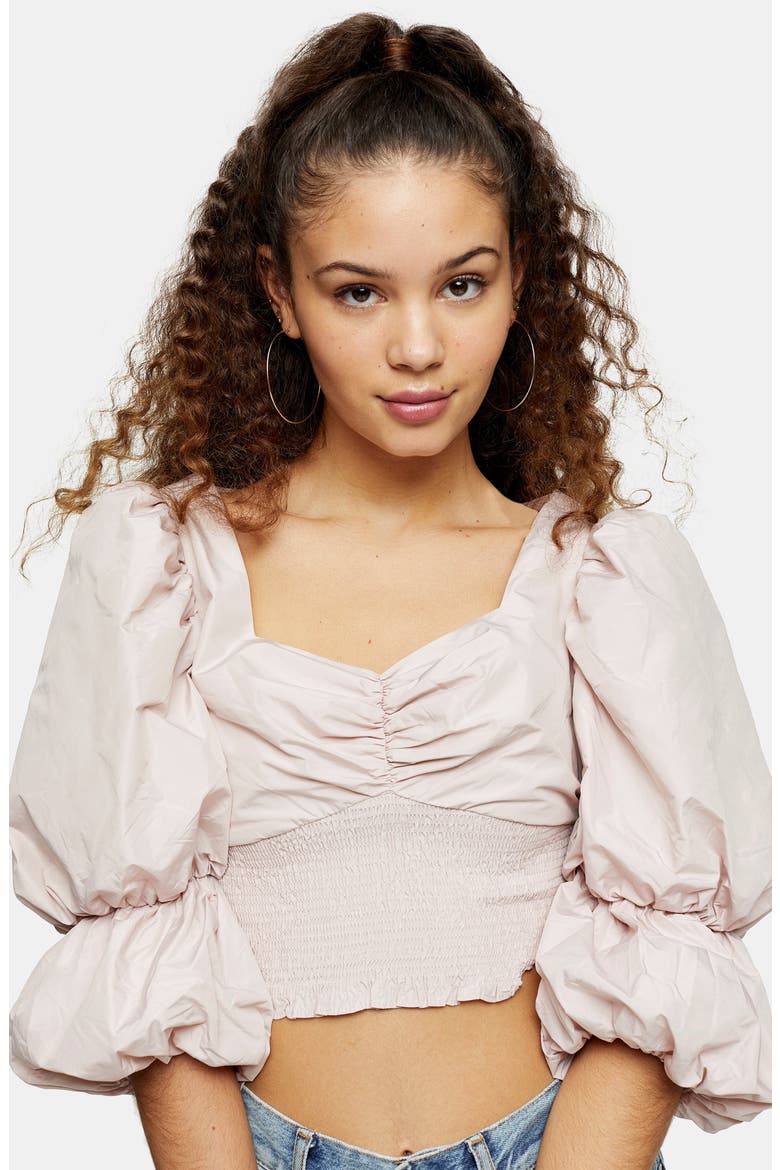 Puff Sleeve Taffeta Blouse, Alternate, color, LILAC