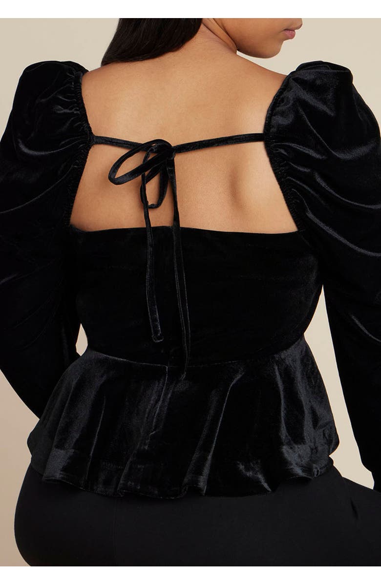 ELOQUII Velvet Peplum Top, Alternate, color, Black Onyx