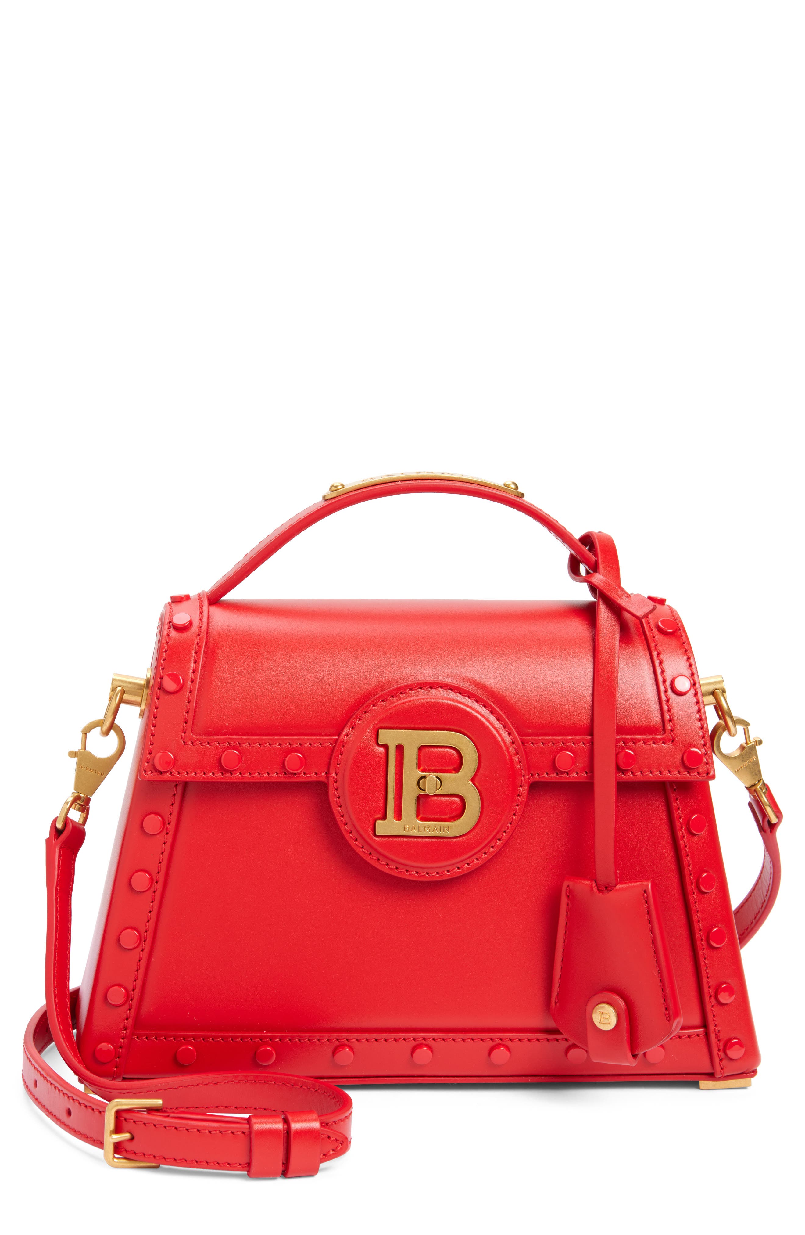 Balmain B-Buzz Dynasty Box Leather Top Handle Bag, Main, color, 
