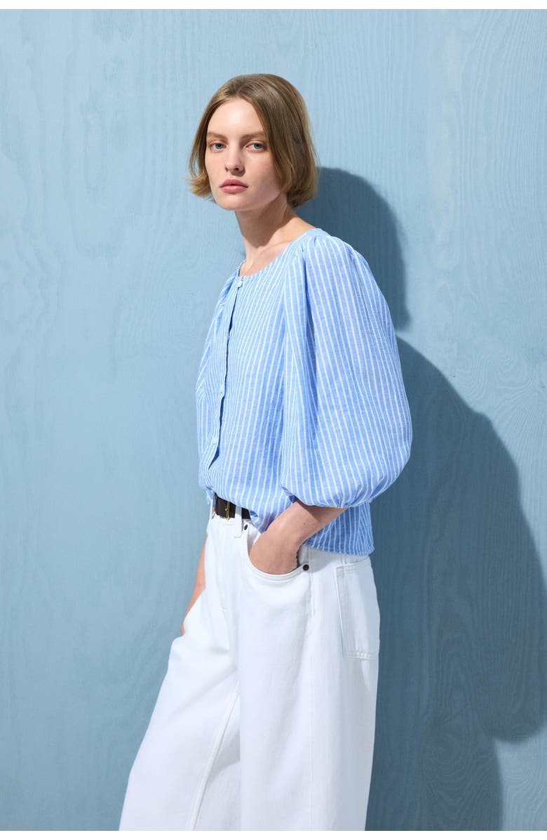 H&M Linen-blend Blouse, Main, color, Light Blue/White Striped