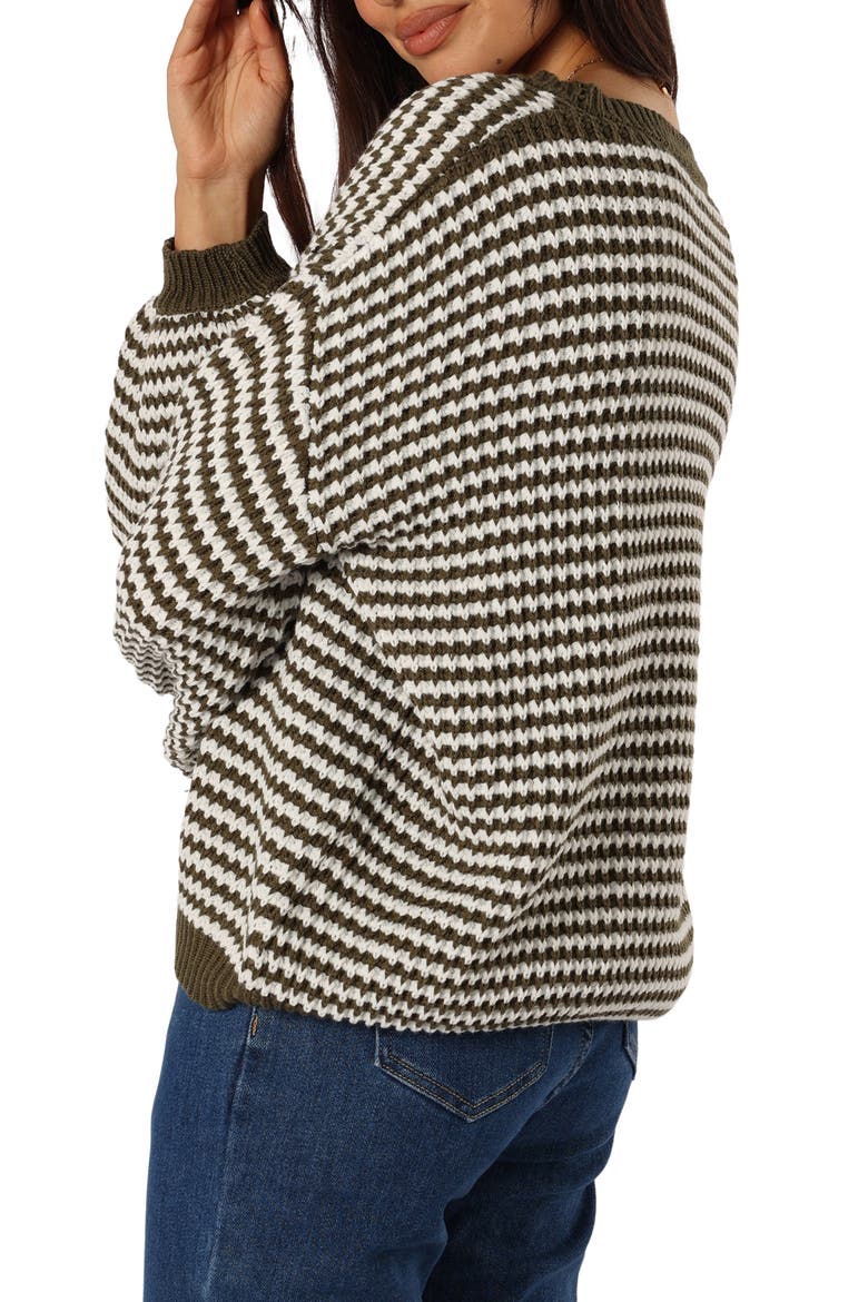 Becca Stripe One-Shoulder Sweater, Alternate, color, OLIVE