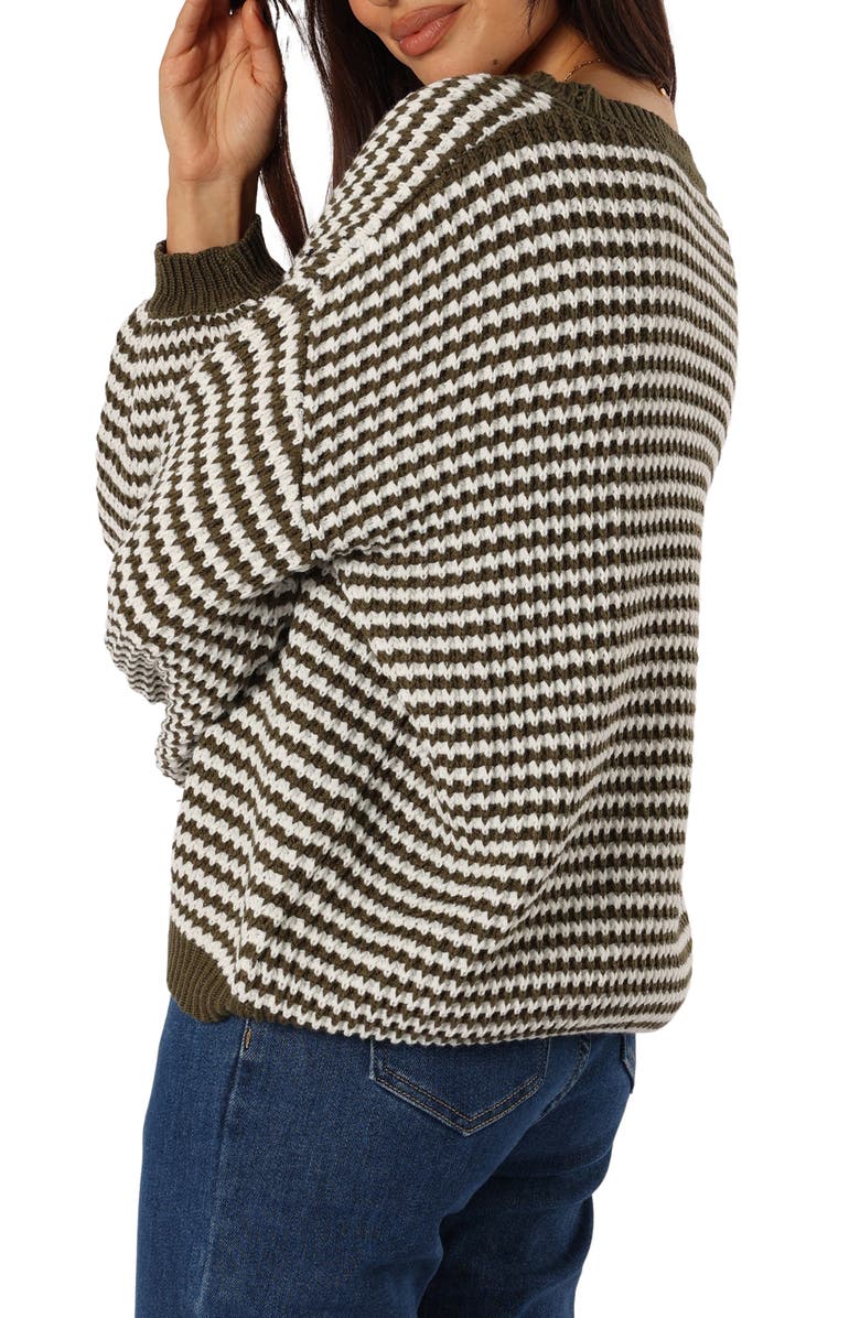 Petal & Pup Becca Stripe One-Shoulder Sweater, Alternate, color, Olive