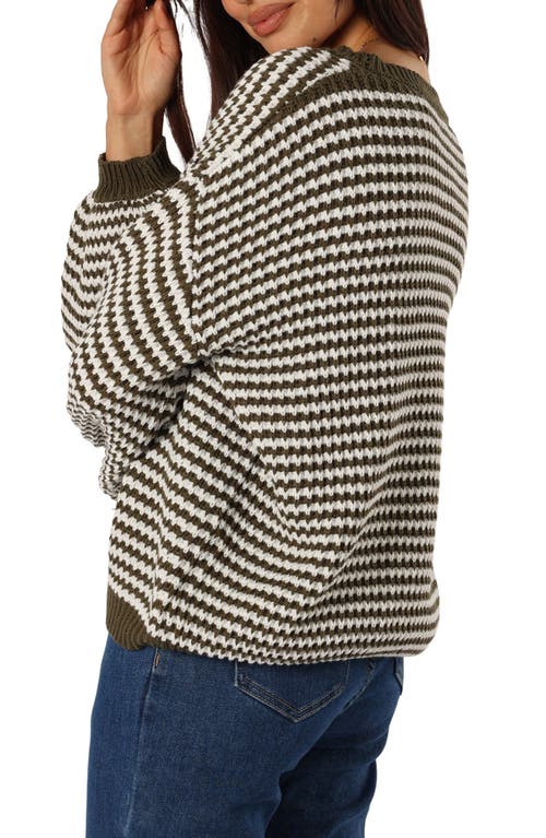 Petal And Pup Petal & Pup Becca Stripe One-shoulder Sweater In Green