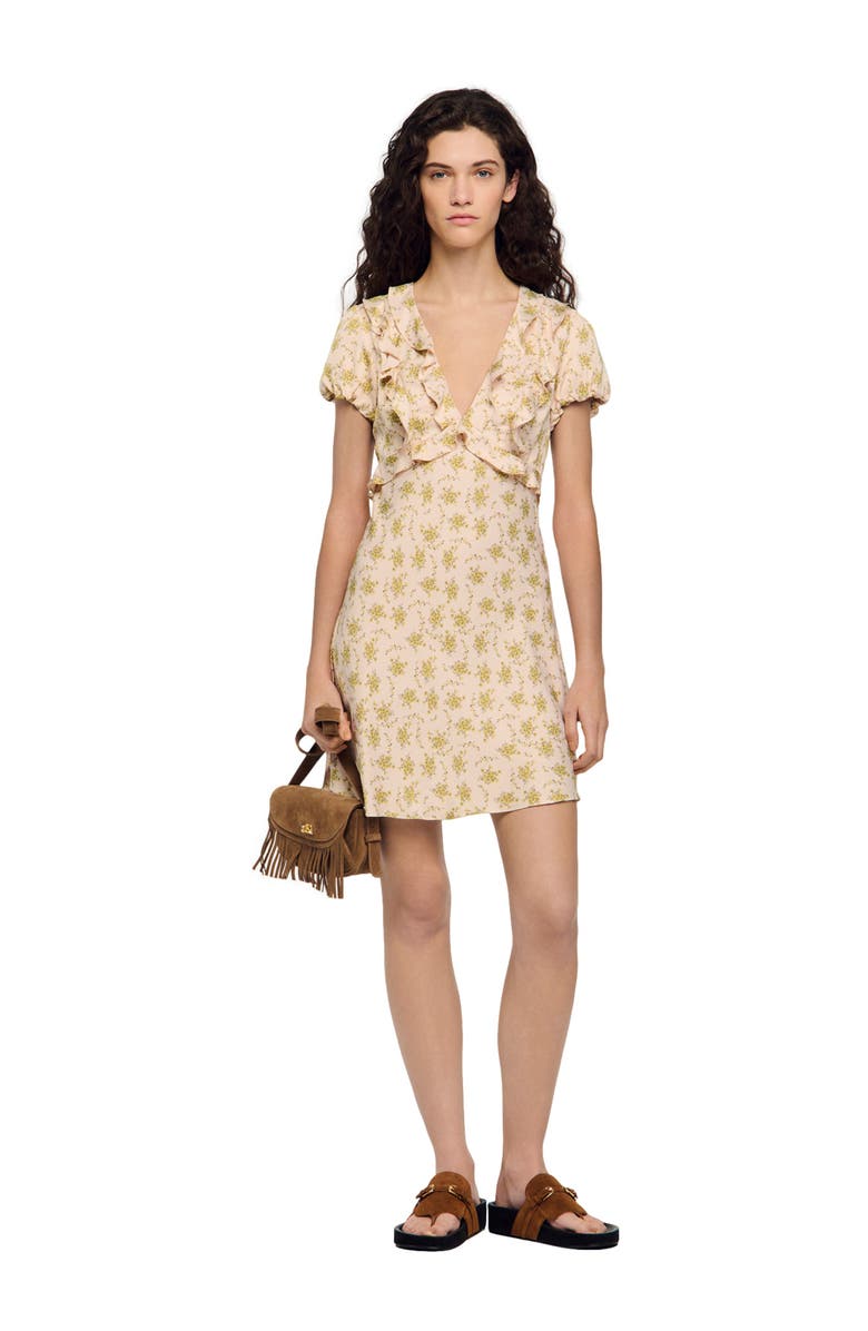 SANDRO Floral print short dress, Alternate, color, Light Pink