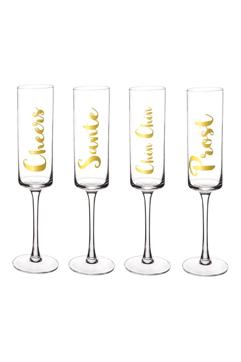 'Cheers' Champagne Flutes, Alternate, color, GOLD