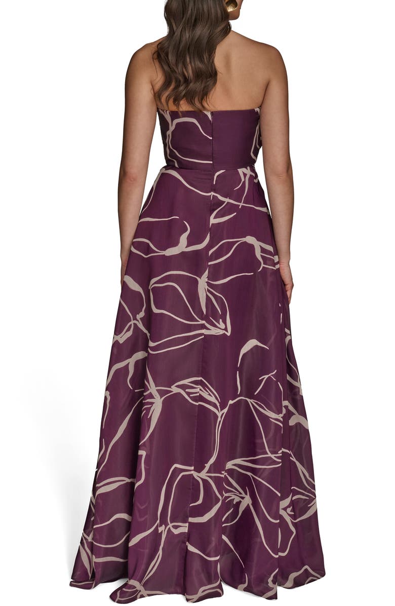 Donna Karan New York Abstract Print Strapless Gown, Alternate, color, Prune