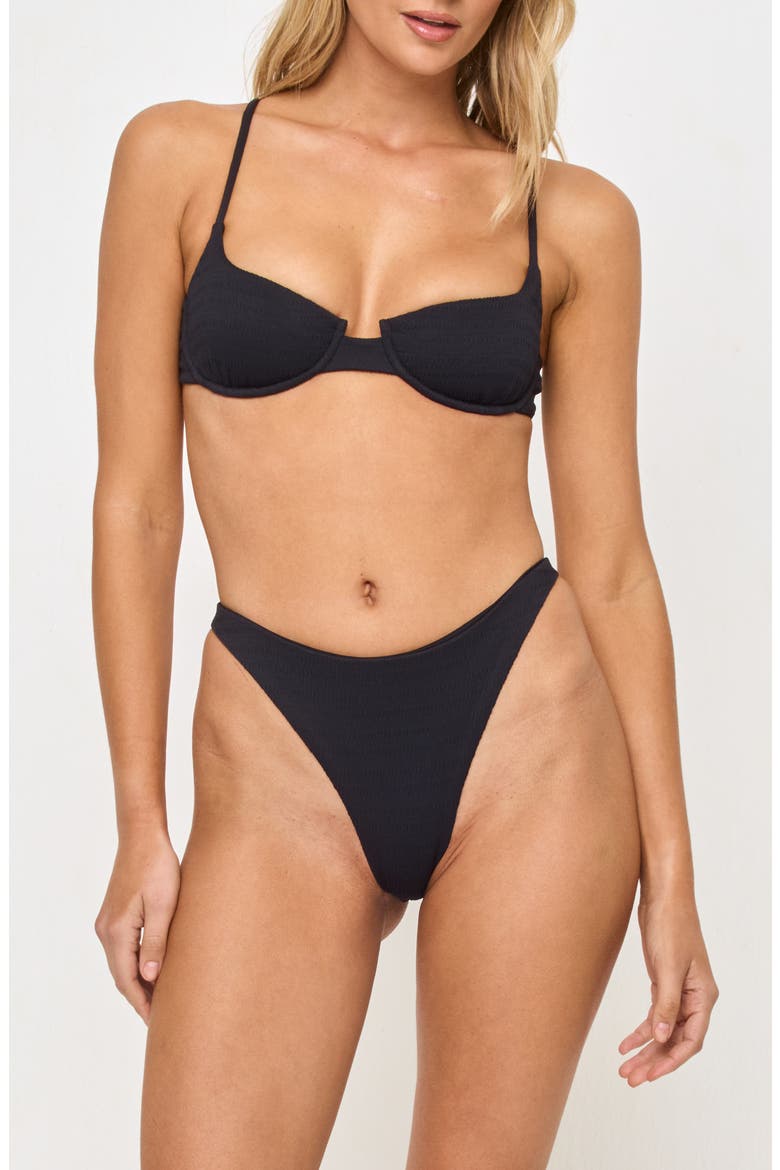 Belle Underwire Pucker Textured Bikini Top, Alternate, color, BLACK