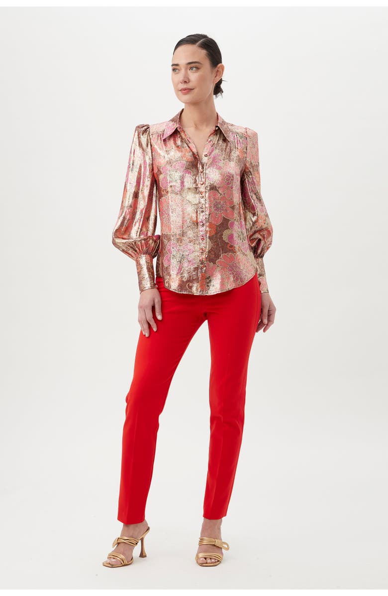 Trina Turk Sagittarius Long-Sleeve Printed Silk Blouse, Ruqa Red Multi, Alternate, color, Ruqa Red Multi