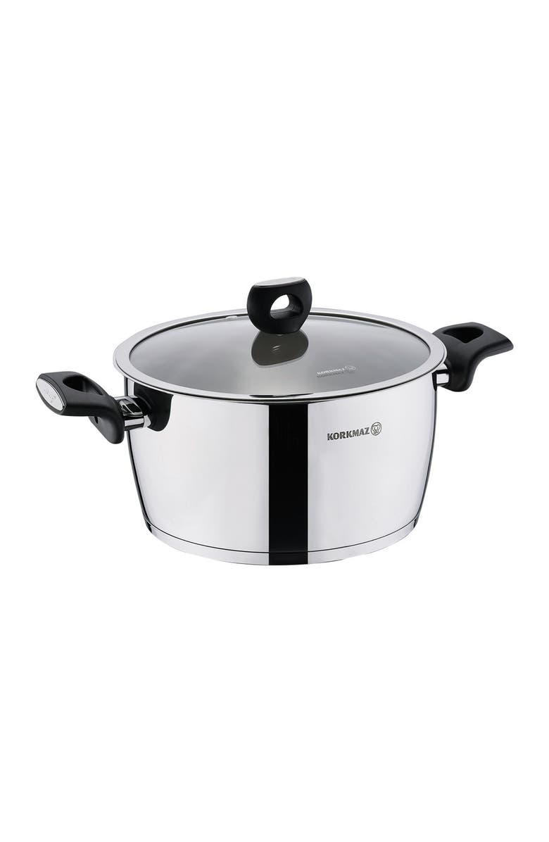 Korkmaz Nora 2 Piece 5.5 Liter Stainless Steel Casserole with Lid, Main, color, Silver