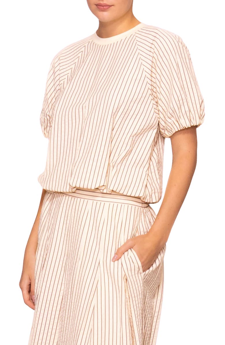 MELLODAY Stripe Puff Sleeve Top, Alternate, color, Cream Stripe