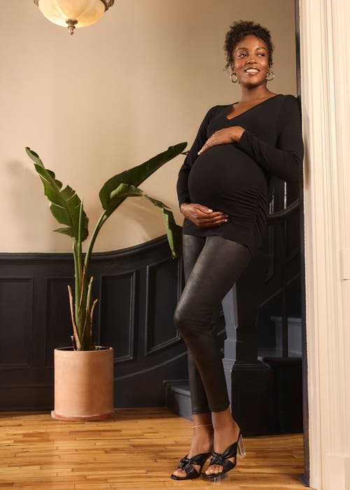 MOTHERHOOD MATERNITY MOTHERHOOD MATERNITY SECRET FIT OVER THE BELLY COATED FULL LENGTH LEGGING
