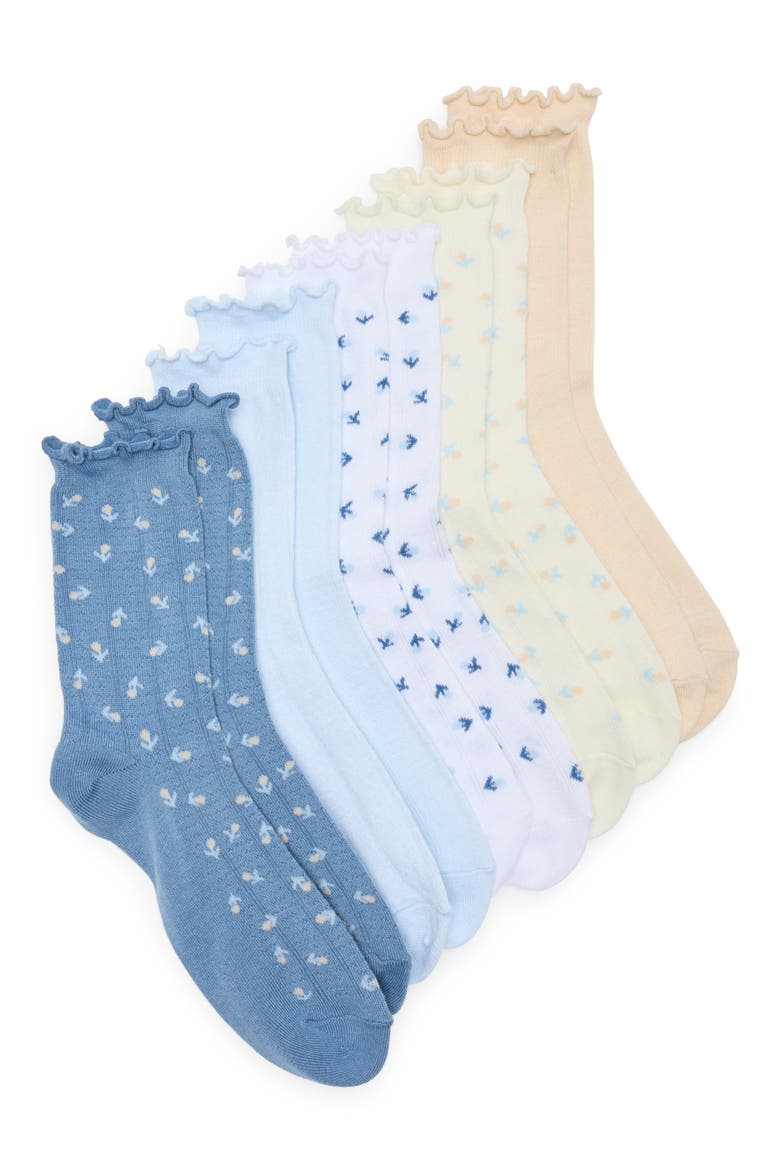 5-Pack Assorted Lettuce Edge Crew Socks, Main, color, BLUE MULTI