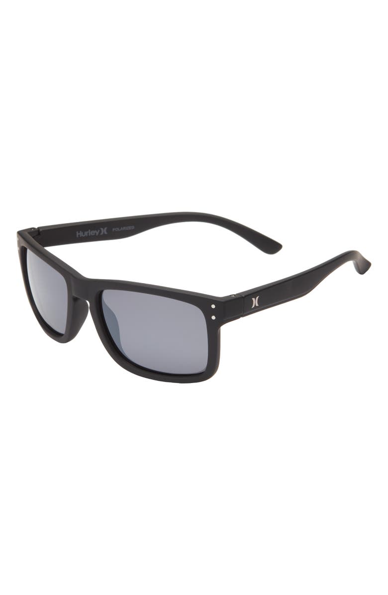 Hurley Modern Keyhole 55mm Polarized Sunglasses, Alternate, color, Black/ Smoke