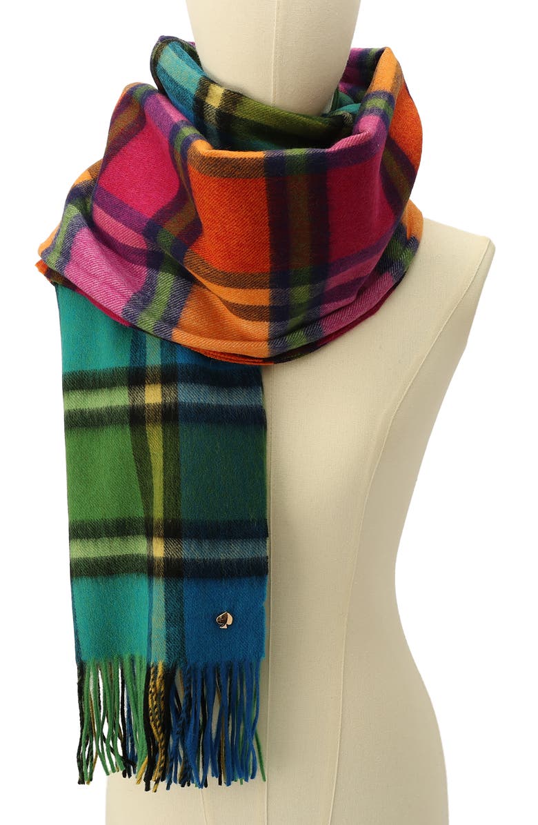 Kate Spade New York plaid mix yarn dye wool blend scarf, Alternate, color, 