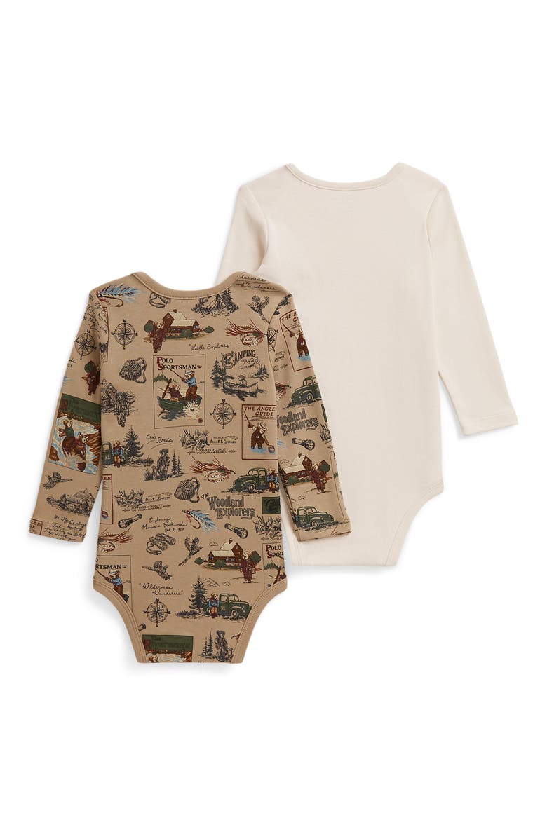 Kids' 2-Pack Long Sleeve Cotton Bodysuits, Alternate, color, WILDERNESS SCOUT BABY BEAR