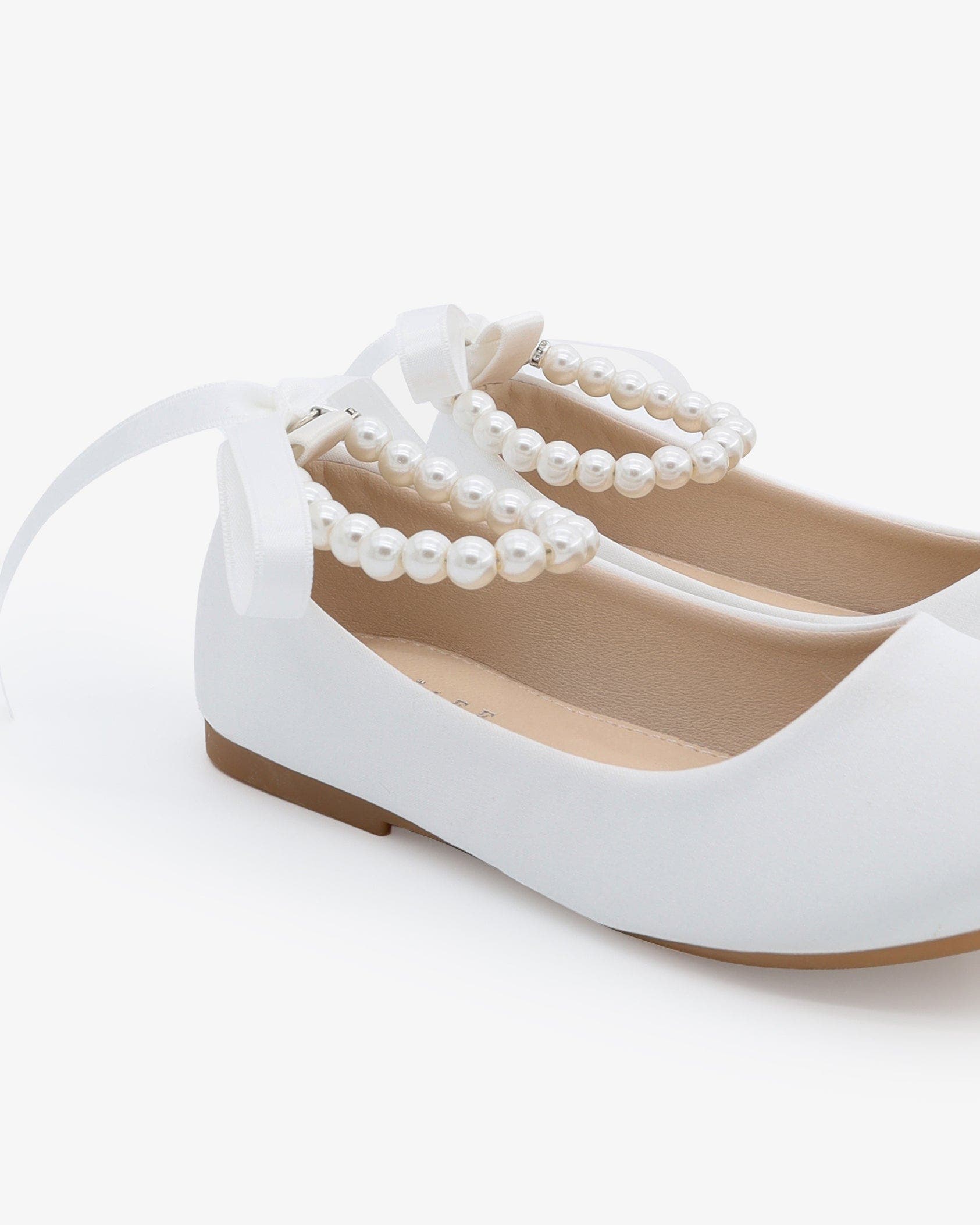 Kailee P Harper Satin Flower Girl Flats, Alternate, color, White