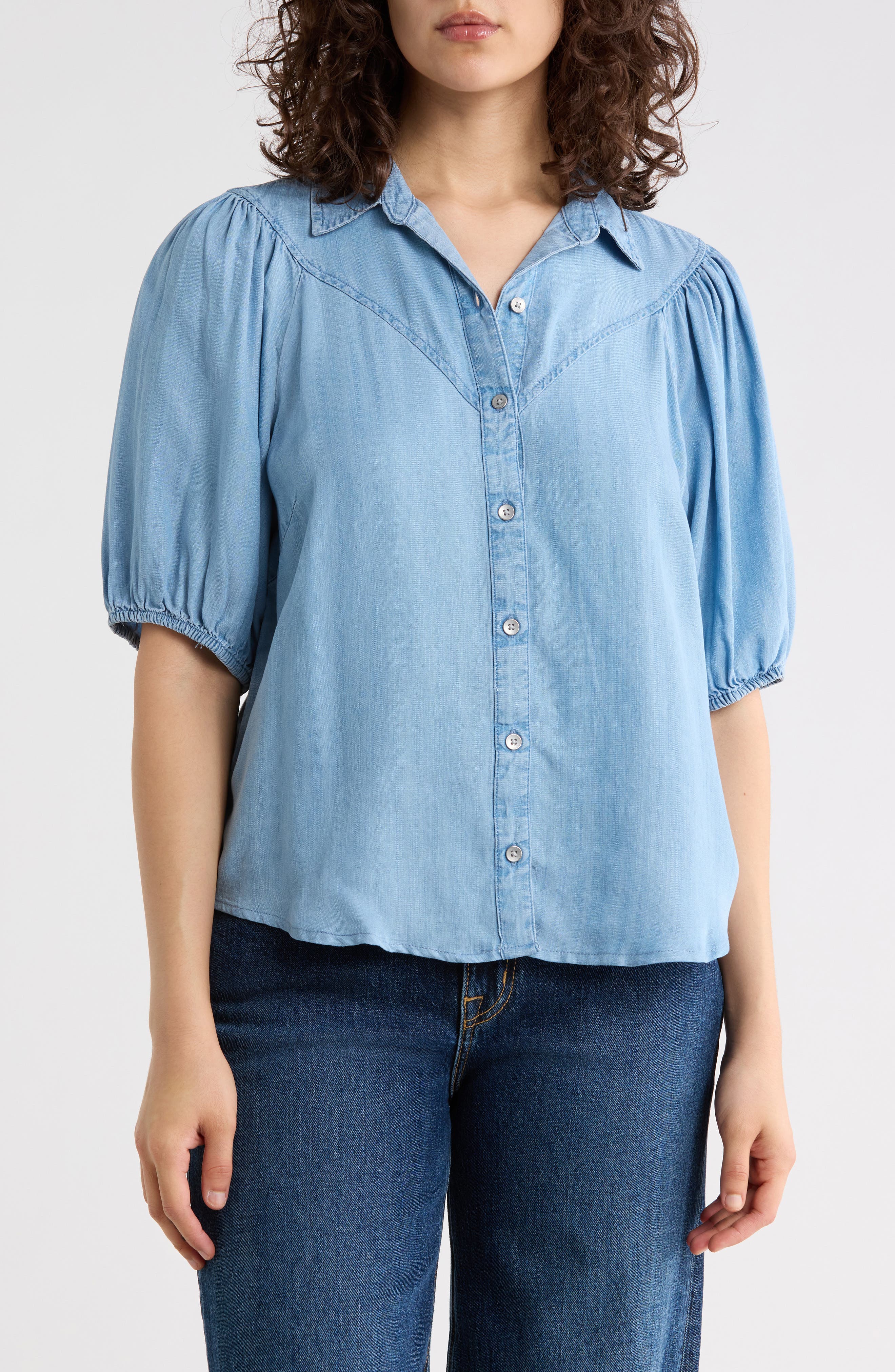 beachlunchlounge Lida Short Sleeve Denim Button-Up Shirt