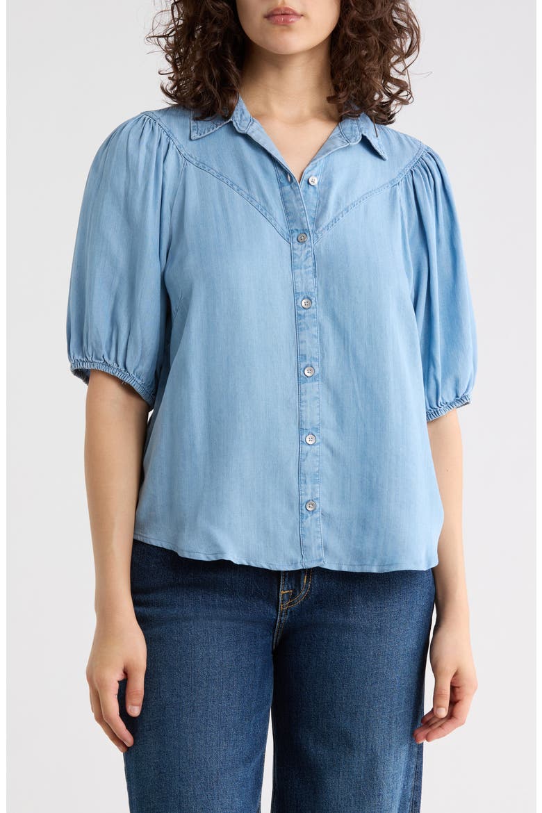 Lida Short Sleeve Denim Button-Up Shirt, Main, color, LIGHT WASH
