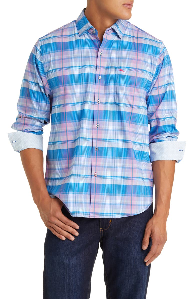 Tommy Bahama Sarasota Stretch IslandZone<sup>®</sup> Prismatic Plaid Button-Up Shirt, Main, color,