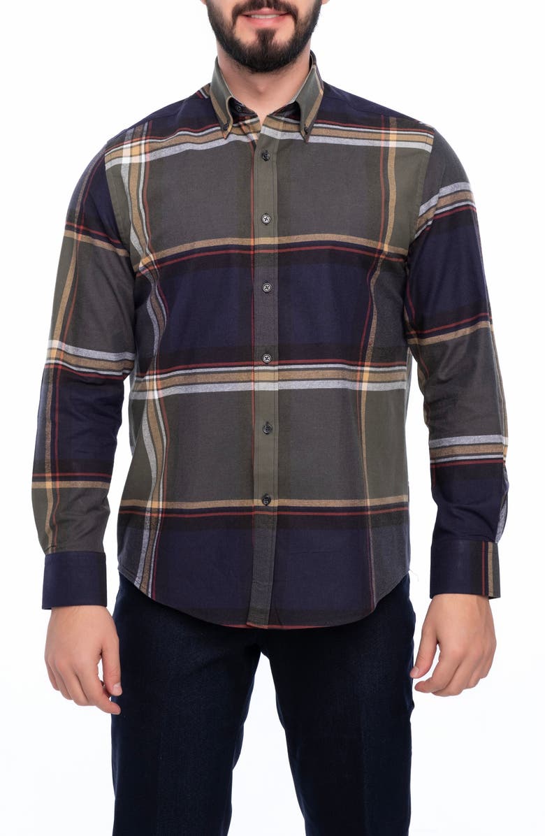 VELLAPAIS Check Cotton Slim Fit Button Down Shirt, Main, color, 